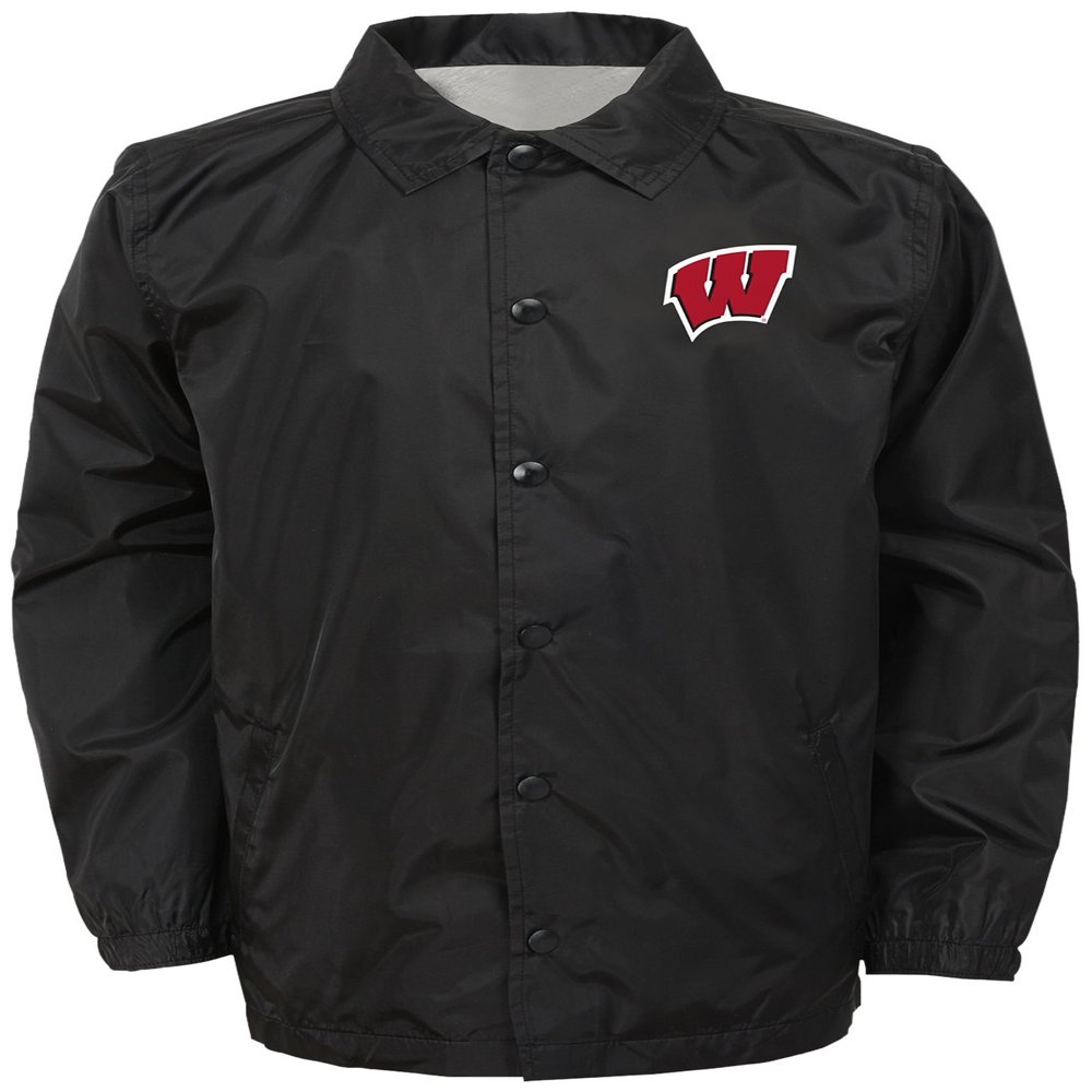 NCAA Wisconsin Badgers Youth Boys "Bravo" Coaches Jacket, Black, Youth X-Large(18)