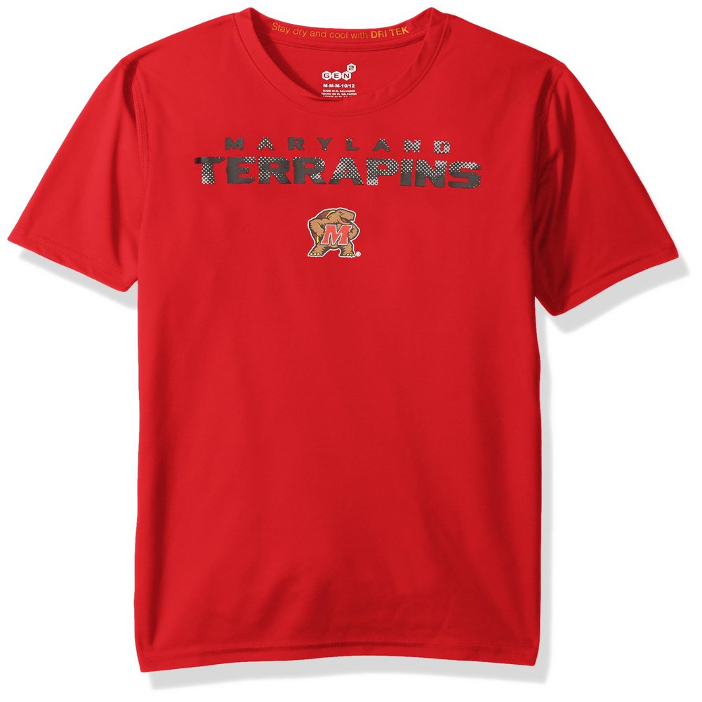 NCAA Maryland Terrapins Youth Boys "Nebula" Dri-Tek Short Sleeve Tee, Red, Youth Small(8)