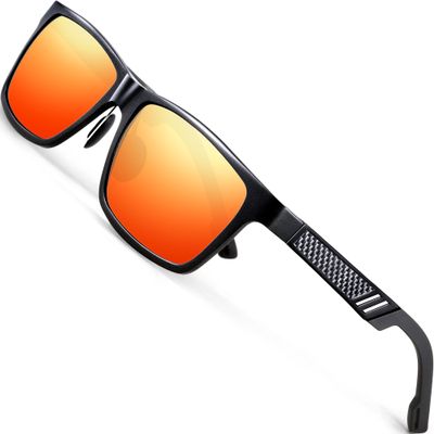 ATTCL Driving Polarized Sunglasses for Men: Lightweight Al-Mg Metal Frame UV400 Protection Classic Square for Travel Hiking 6560 black red