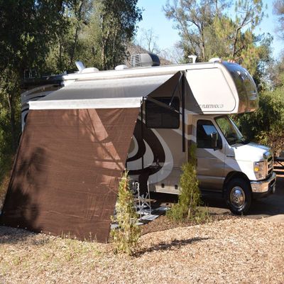RV Awning Shade Motorhome Patio Sun Screen Complete Deluxe Kit (Brown) (8x15)