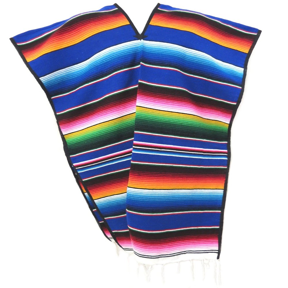 Leos Imports Mexican Sarape Serape Poncho Adult (Blue)