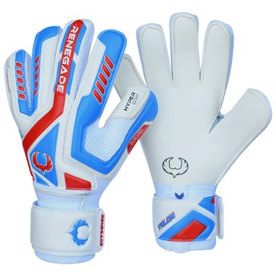 Renegade GK Talon Mirage Goalie Gloves with Pro-Tek Finger Savers | 4mm Hyper Grip & Duratek | White, Blue, Blue Soccer Goalkeeper Gloves (Size 8, Youth-Adult, Flat Cut, Level 2)