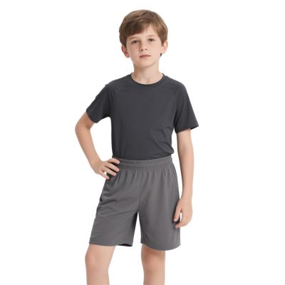 TopTie Big Boys Youth Soccer Short, 8 Inches Running Shorts with Pockets-Gray-L/ 14-16