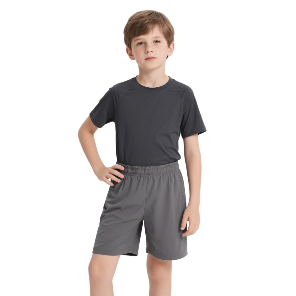 TopTie Big Boys Youth Soccer Short, 8 Inches Running Shorts with Pockets-Gray-L/ 14-16