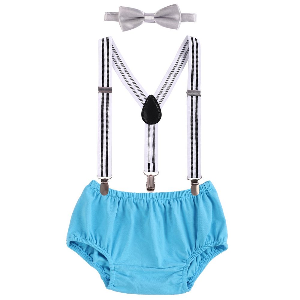 Baby Boys Adjustable Y Back Elastic Strong Clip Suspenders Outfit First Birthday Bloomers Bowtie set Black White Striped