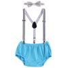 Baby Boys Adjustable Y Back Elastic Strong Clip Suspenders Outfit First Birthday Bloomers Bowtie set Black White Striped view 1