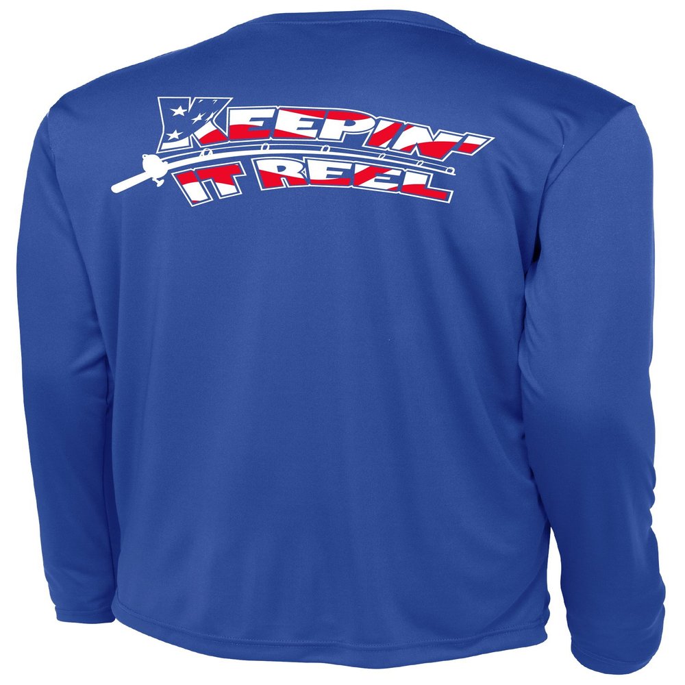 Keepin It Reel All American Men's Long Sleeve Performance UPF 50+ UV Protection Performance T-Shirt (X-Large, Blue)