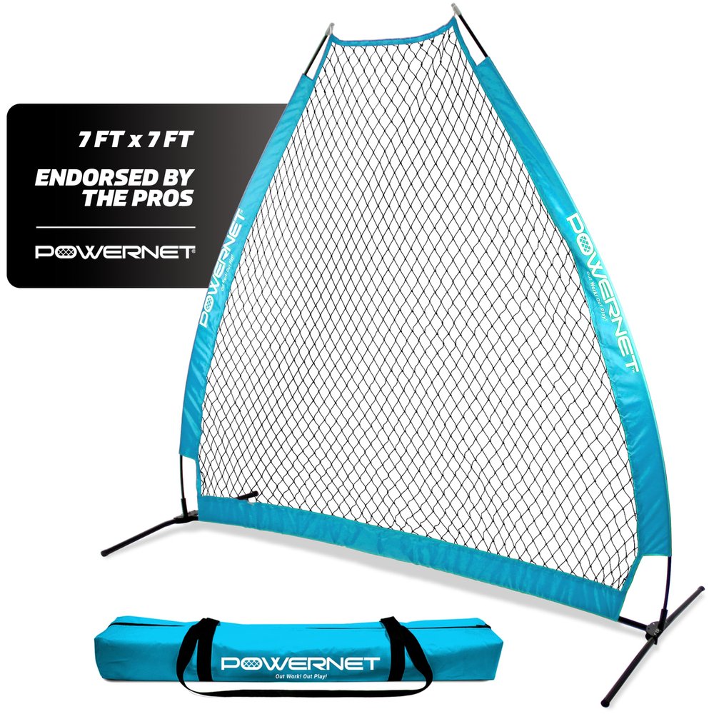 PowerNet Portable Baseball Practice Net for Pitching and Hitting, Outdoor Softball Training Equipment, Pop Up Batting Cage Net Coach Shield, 7 FT A-Frame Screen (Sky Blue)