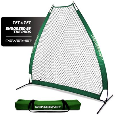 PowerNet Portable Baseball Practice Net for Pitching and Hitting, Outdoor Softball Training Equipment, Pop Up Batting Cage Net Coach Shield, 7 FT A-Frame Screen (Green)