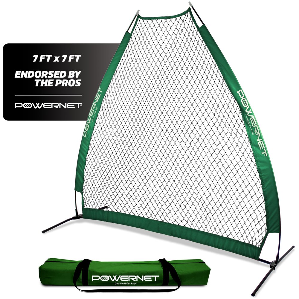 PowerNet Portable Baseball Practice Net for Pitching and Hitting, Outdoor Softball Training Equipment, Pop Up Batting Cage Net Coach Shield, 7 FT A-Frame Screen (Green)