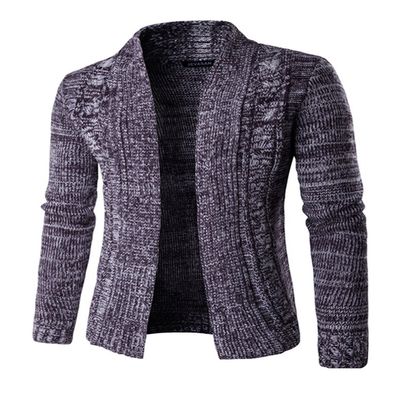 Legou Men's Draped Open Front Shawl Collar Longline Cardigan Purple XXL