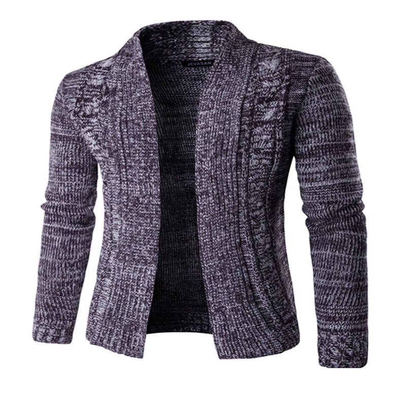 Legou Men's Draped Open Front Shawl Collar Longline Cardigan Purple XXL