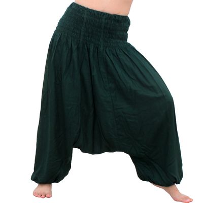 Full Funk Light Plain Rayon Viscose Smock Harem Baggy Mao Pants, X-Small-Small, Dark Green
