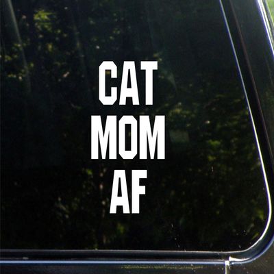 Sign Depot Cat Mom AF - 3-3/4" x 6"- Vinyl Die Cut Decal/Bumper Sticker for Windows, Cars, Trucks, Laptops, Etc.