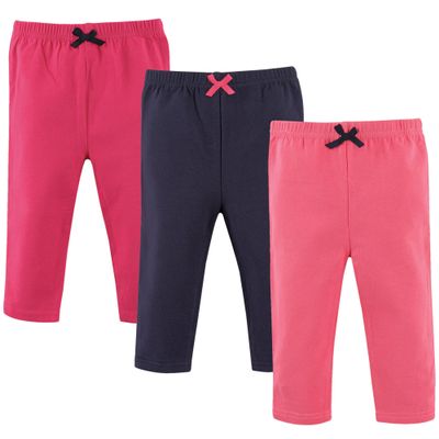 Luvable Friends Baby Girl Cotton Leggings, Dark Pink Navy, 3-6 Months