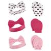 Hudson Baby Unisex Baby Cotton Headband and Scratch Mitten Set, Bows, 0-6 Months view 1