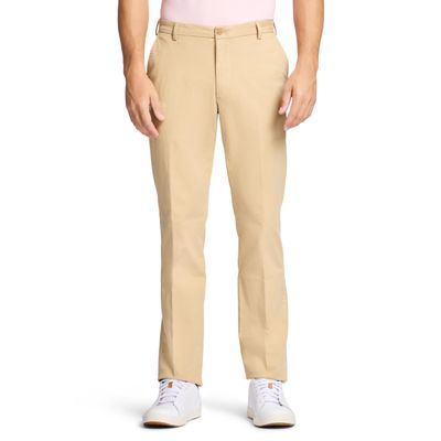 IZOD Men's Saltwater Stretch Flat-Front Chino Pants, Pale Khaki Strt, 32W x 32L