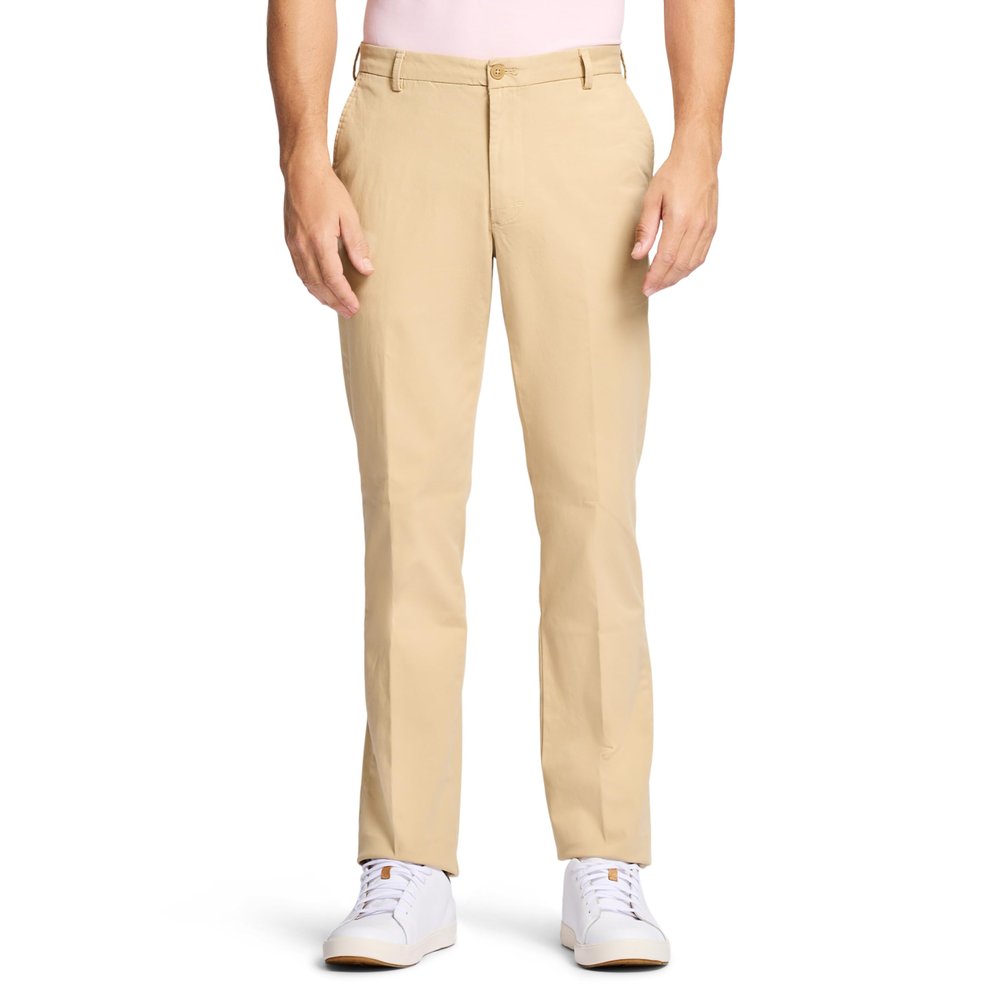 IZOD Men's Saltwater Stretch Flat-Front Chino Pants, Pale Khaki Strt, 32W x 32L