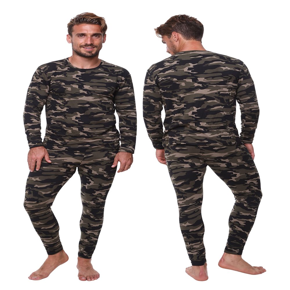 Ultra Dry Thermal Underwear for Men Long John Set for Cold Weather Mens 2 pc Long Sleeve Shirt Top and Pants Long Johns Fleece Lined Base Layer Thermals Camouflage, 3X-Large