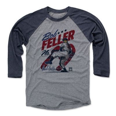 500 LEVEL Bob Feller Tee Shirt (Baseball Tee, XXX-Large, Navy/Heather Gray) - Bob Feller Vintage R