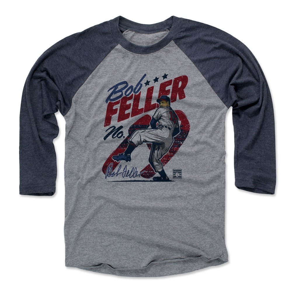 500 LEVEL Bob Feller Tee Shirt (Baseball Tee, XXX-Large, Navy/Heather Gray) - Bob Feller Vintage R