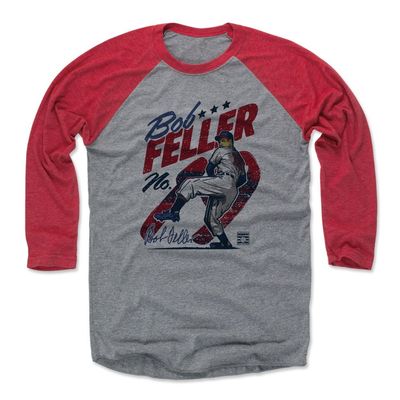 500 LEVEL Bob Feller Tee Shirt (Baseball Tee, XXX-Large, Red/Heather Gray) - Bob Feller Vintage R