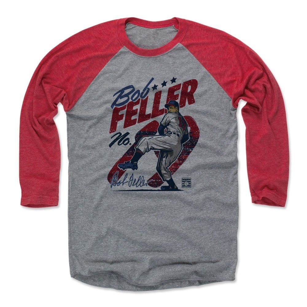 500 LEVEL Bob Feller Tee Shirt (Baseball Tee, XXX-Large, Red/Heather Gray) - Bob Feller Vintage R