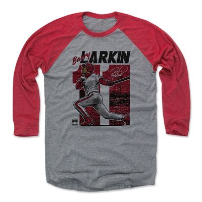 500 LEVEL Barry Larkin 3/4 Sleeve T-Shirt (Baseball Tee, XXX-Large, Red/Heather Gray) - Barry Larkin Vintage R