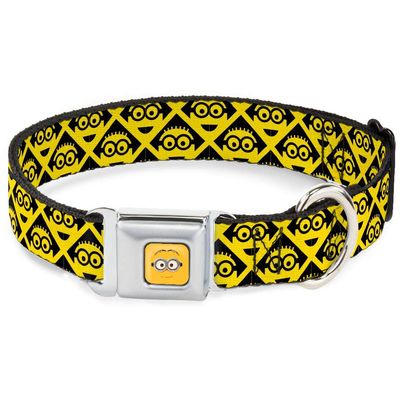 Dog Collar Seatbelt Buckle Minion Diamond Blocks Yellow Black 16 to 23 Inches 1.5 Inch Wide