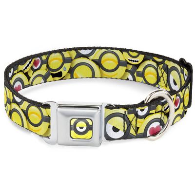 Dog Collar Seatbelt Buckle Minion Emojis Stacked 15 to 26 Inches 1.0 Inch Wide