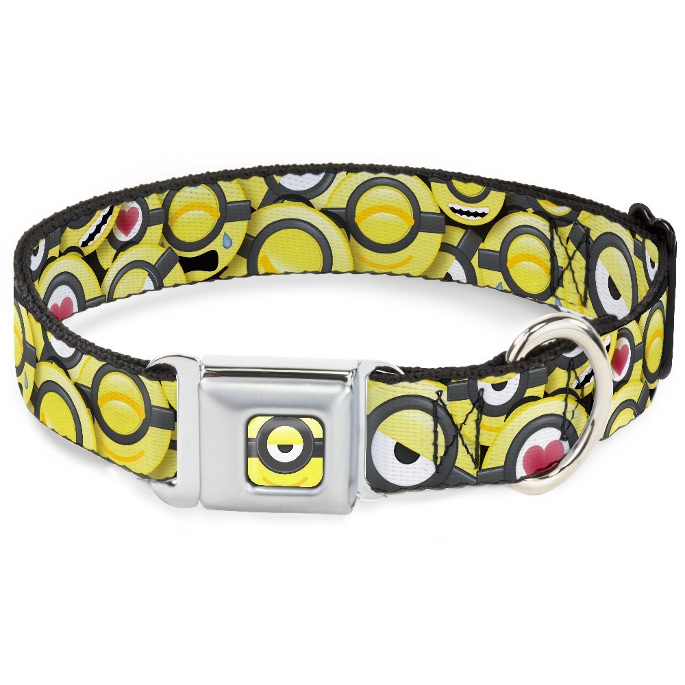 Dog Collar Seatbelt Buckle Minion Emojis Stacked 15 to 26 Inches 1.0 Inch Wide