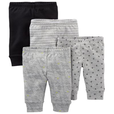 Simple Joys by Carter's Baby 4-pack Pant, black/grey/dino/anchor, 12 Months
