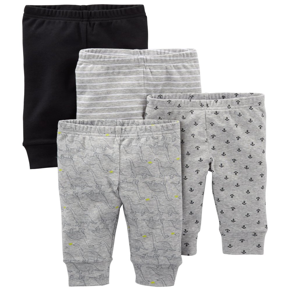 Simple Joys by Carter's Baby 4-pack Pant, black/grey/dino/anchor, 12 Months