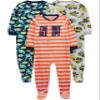 Simple Joys by Carter's Toddler Boys 3-pack Footed Fleece Pajamas, Red Stripe/Diggers/Dino, 2T view 1