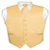 Vesuvio Napoli Men's Dress Vest & NeckTie Solid GOLD Color Neck Tie Set for Suit or Tux sz 6XL view 1