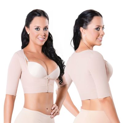 Fajas Mandy Colombian Girdle Shaping Top w Sleeves Back Body Arms Faja Control Brazos y Espalda Post Surgery Ref 5064 (Black, M)