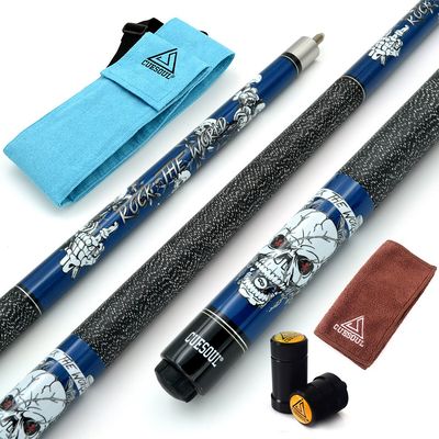 CUESOUL 58 inch 20oz 1/2 Maple Pool Cue Stick Kit- Rock The World Stylish Pattern Cue Design in Blue Paint