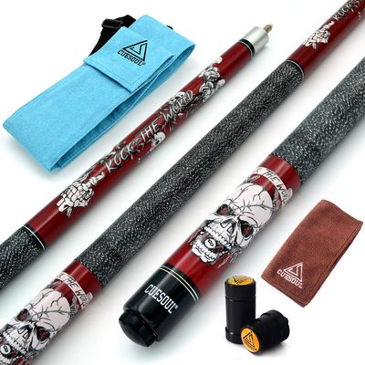 CUESOUL 58 inch 19oz 1/2 Maple Pool Cue Stick Kit- Rock The World Stylish Pattern Cue Design in Red Paint