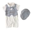Baby Boy Clothes Tuxedo Rompers Vest Summer Newborn Bodysuits Jumpsuits Short Sleeve Stripe (Small, White) view 1