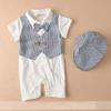 Baby Boy Clothes Tuxedo Rompers Vest Summer Newborn Bodysuits Jumpsuits Short Sleeve Stripe (Small, White) view 2
