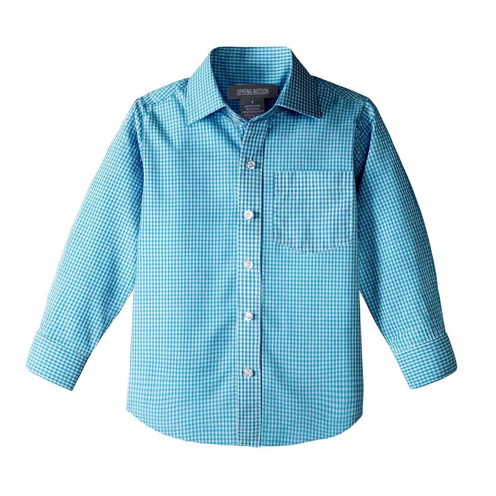 Spring Notion Big Boys' Long Sleeve Gingham Shirt 10 Turquoise