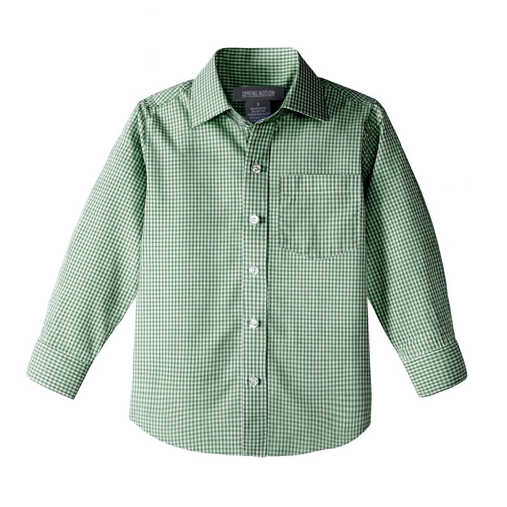 Spring Notion Big Boys' Long Sleeve Gingham Shirt 16 Forest Green
