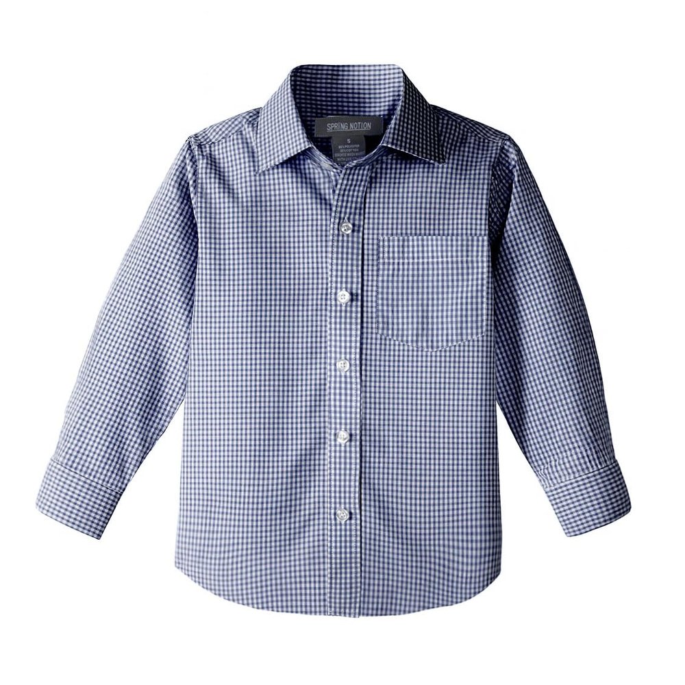Spring Notion Big Boys' Long Sleeve Gingham Shirt 6 Dark Navy