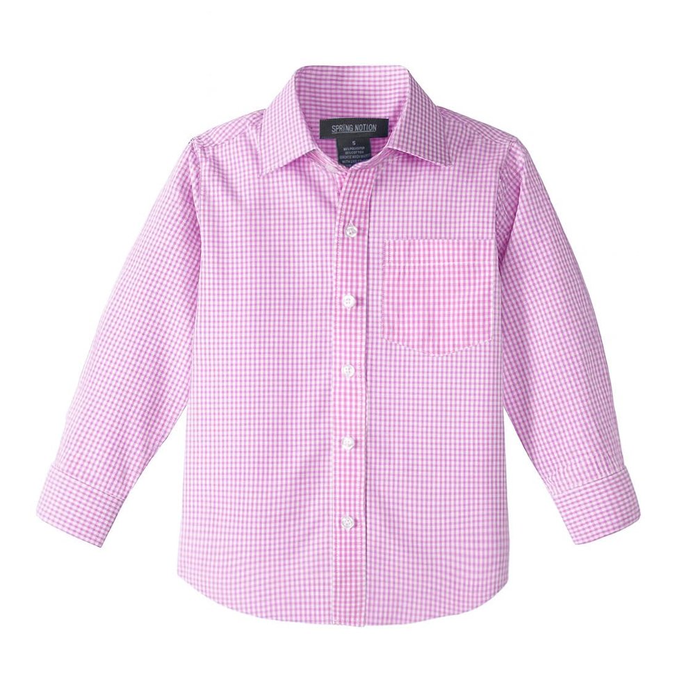 Spring Notion Big Boys' Long Sleeve Gingham Shirt 7 Lemonade Pink