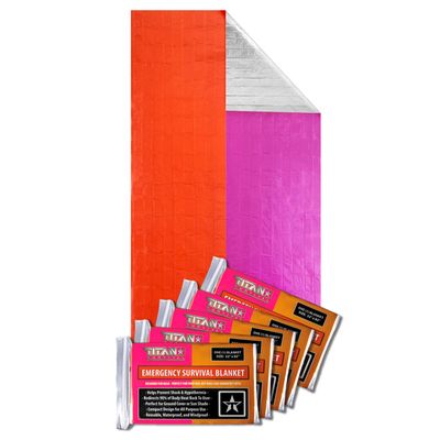 TITAN Survival XL Mylar Survival Blankets 5 Pack 70 x 90 - 90% Heat Retention & Waterproof Design - Emergency Blanket Cold Weather Protection & Survival Kits - Durable Space Blanket for Outdoor Use