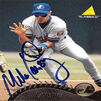 Sports Memorabilia Autograph Warehouse 244800 Mike Lansing Autographed Baseball Card - Montreal Expos, FT 1995 Pinnacle - No. 408
