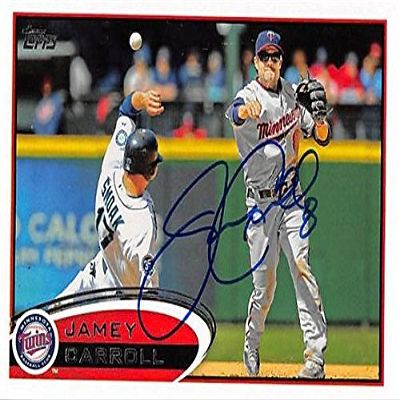 Sports Memorabilia Autograph Warehouse 245129 Jamey Carroll Autographed Baseball Card - Minnesota Twins 2012 Topps - No. US67