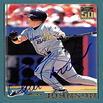 Sports Memorabilia Autograph Warehouse 247745 Russ Johnson Autographed Baseball Card - Tampa Rays 2001 Topps - No. 600