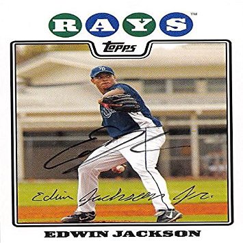 Sports Memorabilia Autograph Warehouse 247755 Edwin Jackson Autographed Baseball Card - Tampa Rays 2008 Topps - No. 354
