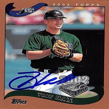Sports Memorabilia Autograph Warehouse 247549 Toby Hall Autographed Baseball Card - Tampa Rays 2002 Topps Opening Day - No. 144